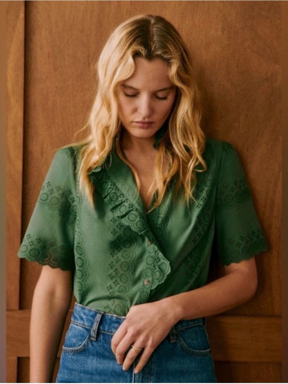 Sezane Dalhia Blouse in Bottle Green